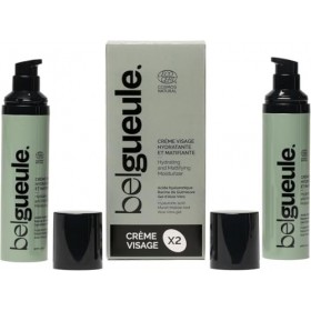 Belgueule crème visage hydratante et matifiante pour homme, Lot de 2, soin naturel visage et barbe, à l’acide hyaluronique, e