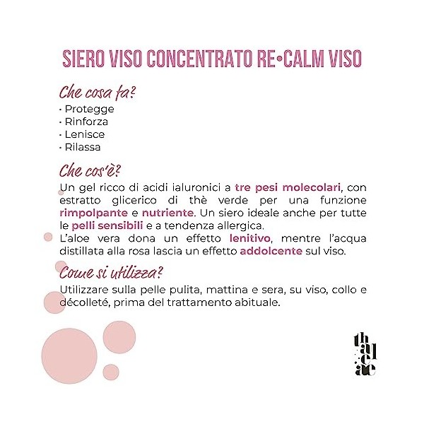 THALEAE, Re-Calm Concentrated Face Serum 30ml, composé de 95,96% dingrédients naturels, riche en acides hyaluroniques, protè