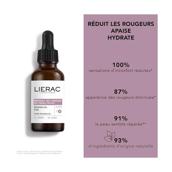 Lierac - Protocole Anti-Rougeurs - Le Sérum 30ml - Hydrate, apaise et réduit les rougeurs - Soin visage peaux sensibles et ré