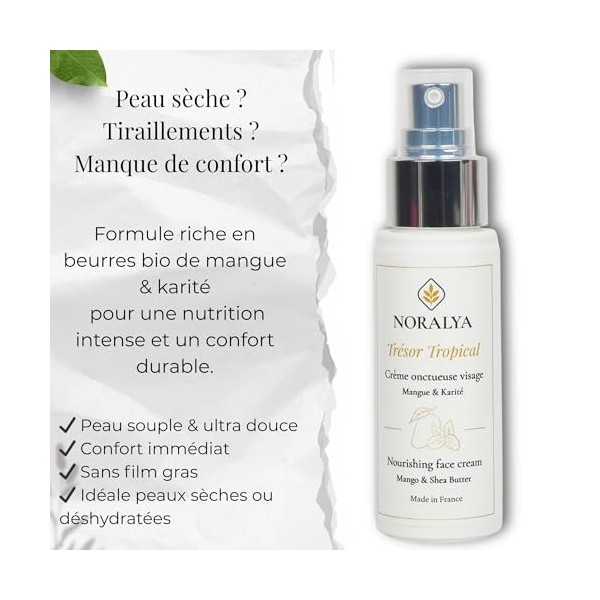 Noralya - Crème Visage Hydratante & Nourrissante - Beurre de Karité & Mangue Bio - Hydratation Intense, Peau Douce & Radieuse