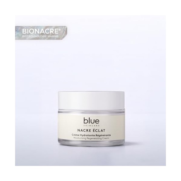 BLUE SKINCARE | Crème Hydratante Régénérante | Nacre Éclat | Hydratation multi-niveaux 48H | Technologie biomimétique renforç