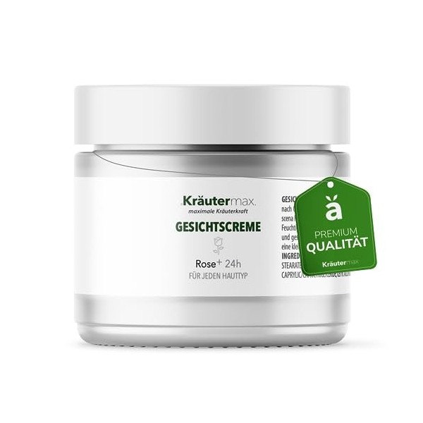 Crème pour le visage à la rose Crème pour le visage à leau de fleur de rose Damascena Cosmétiques naturels 1 x 50 ml