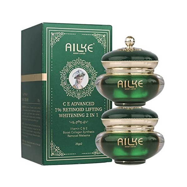 AILKE Lot de 2 crèmes faciales avancées aux vitamines C, E, au rétinol, blanchissant la peau, hydratant quotidien anti-âge po...