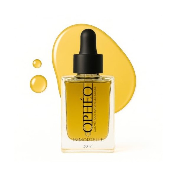 OPHÉO – Huile Visage Immortelle Régénérante - Soin Anti-Âge & Éclat - Immortelle Corse Bio - Sans Huile Essentielle - 30ml