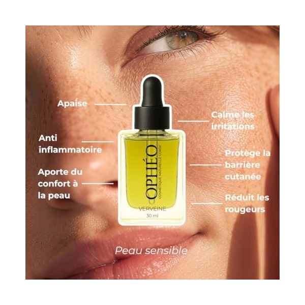 OPHÉO – Huile Visage Verveine Apaisante – Peaux Sensibles & Fragilisées – Soin Apaisant & Protecteur au Macérat de Verveine C
