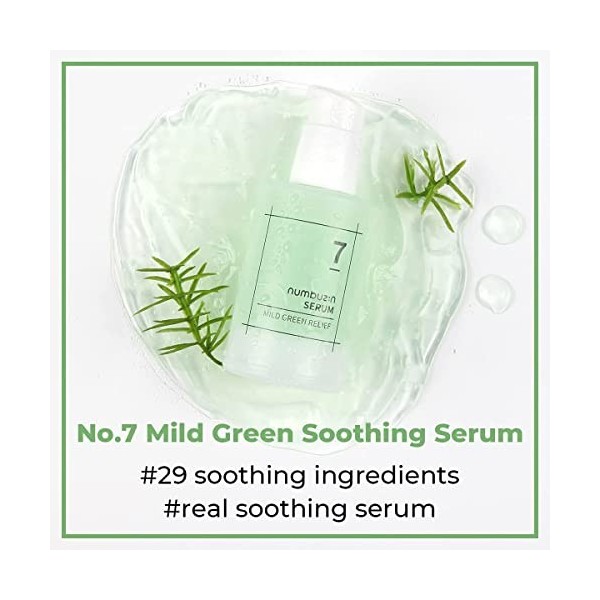 numbuzin No.7 Sérum apaisant vert doux, 1,69 fl oz/ 50 ml | Peau super sensible à tendance acnéique, Apaisant, Noni, Centella