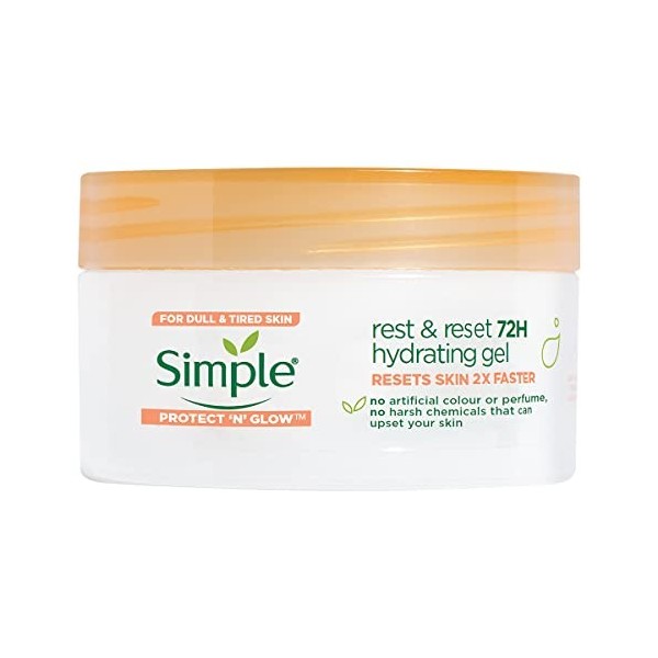 Simple Protect N Glow Rest and Reset 72h Gel hydratant sans cruauté envers les animaux, hydratant végétalien pour améliorer C...
