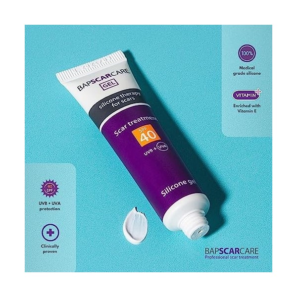 BAPSCARCARE Gel de silicone avec protection UV | Crème cicatrice | Réduit la visibilité des cicatrices et des cicatrices | Tu