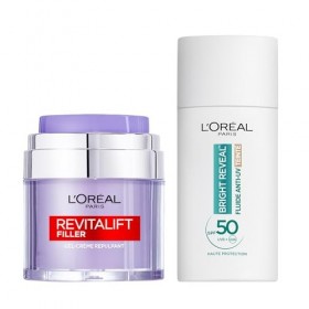 LOréal Paris - Fluide Anti-UV SPF50+ et Gel-Crème Repulpant - Action Hydratante, Anti-âge, Correctrice et Protection UV - Br ...