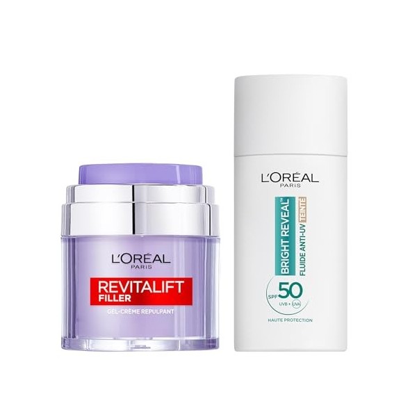 LOréal Paris - Fluide Anti-UV SPF50+ et Gel-Crème Repulpant - Action Hydratante, Anti-âge, Correctrice et Protection UV - Br ...