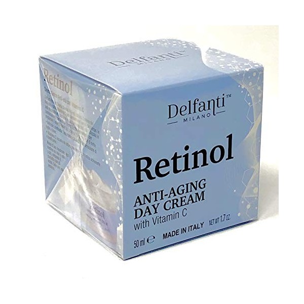DELFANTI MILANO - RETINOL Crème Visage Anti-Âge de Jour, à la Vitamine C, Fabriquée en Italie 50 ml