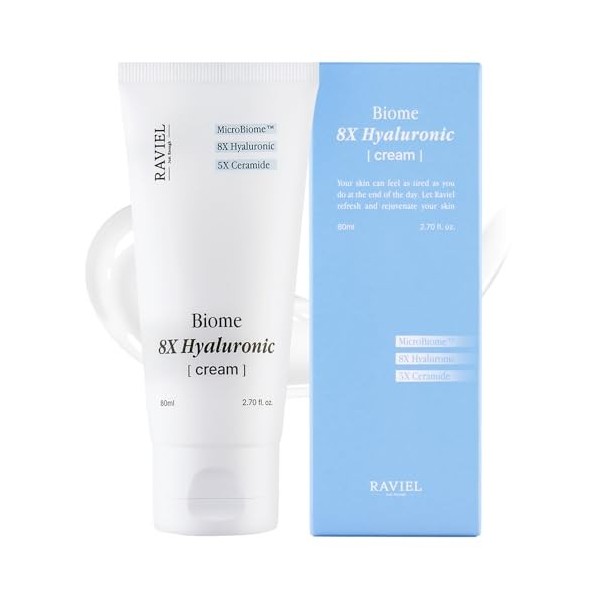RAVIEL Biome Lot de 8 crèmes à lacide hyaluronique | Hydratant longue durée et 5 x crème hydratante à barrière en céramique
