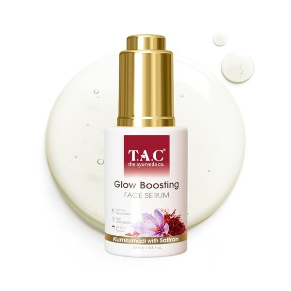 TAC - The Ayurveda Co. Kumkumadi Glow Booster Face Serum with Saffron - Glowing Skin, Acne-Prone, Dry, Oily Skin Solution - F