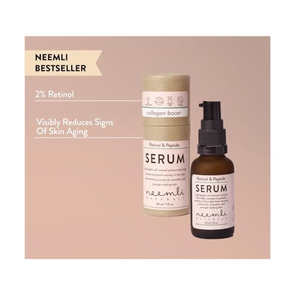 Neemli Naturals Retinol & Peptide Serum, Light Weight Renewal Solution for Smooth, Even-Toned, Younger Looking Skin, Promotes