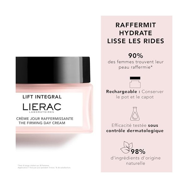 Lierac - Lift Intégral - Crème de Jour Raffermissante - Enrichie en Acide Hyaluronique et Tulipe noire - Crème visage Anti-Ri