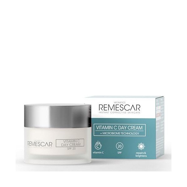 Remescar Crème de Jour Vitamine C SPF 20 50ml – Hydrate & Nourrit – Crème Anti-Rides Visage Femme & Homme – Protection Solair