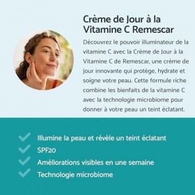Remescar Crème de Jour Vitamine C SPF 20 50ml – Hydrate & Nourrit – Crème Anti-Rides Visage Femme & Homme – Protection Solair
