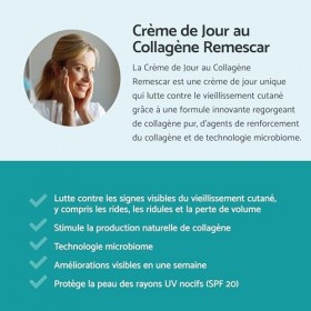 Remescar Crème de Jour Collagène SPF 20 50ml – Soin Anti-Âge Hydratant – Stimule la Production Naturelle de Collagène – Crème