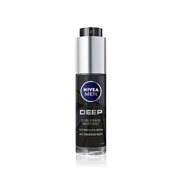 NIVEA MEN Deep Soin Visage Matifiant 1 x 50 ml , Soin 2-en-1 hydratant & matifiant, Soin homme sensation peau fraîche à la t ...