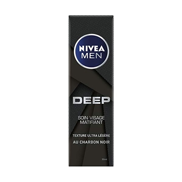 NIVEA MEN Deep Soin Visage Matifiant 1 x 50 ml , Soin 2-en-1 hydratant & matifiant, Soin homme sensation peau fraîche à la t ...