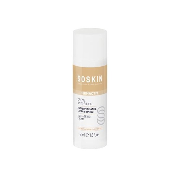 Soskin - Crème Anti-Rides - Hydrate, Raffermit, Illumine - Vitamine C Stabilisée et Peptide - Acide Hyaluronique - Peaux Sens