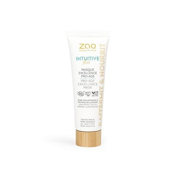 Zao Masque Excellence Pro-Age, Anti-Âge Raffermissant, Acide Hyaluronique, Beurre de Karité, Aloe Vera, Argile, Fleur de Coto