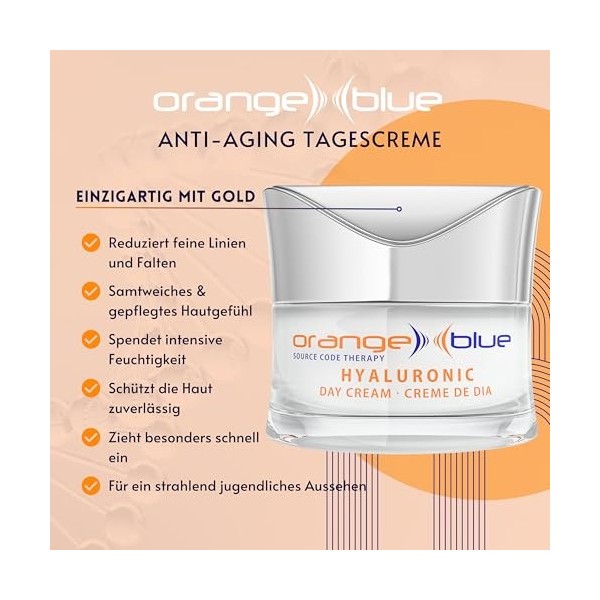 orangeblue Crème de jour anti-âge à lacide hyaluronique - Peau visiblement plus lisse 50 ml , hydratation intense à lacide