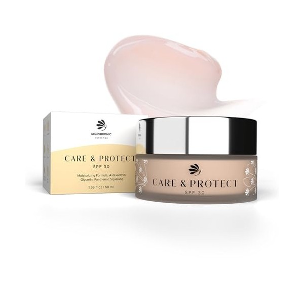 Care & Protect by MICROBIONIC Crème légère pour le visage avec 30 SPF, hydrate et protège contre les rayons UV, avec astaxant