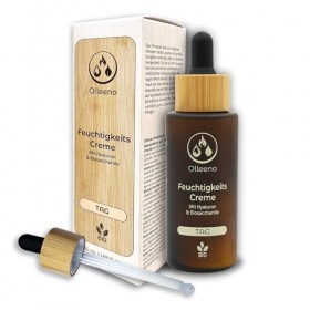 Olleeno BIO Crème hydratante pour le visage pour femme 50 ml avec acide hyaluronique, vitamine E + C, eau de rose et aloe ver