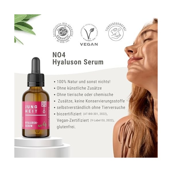 JUNGHEIT Sérum à lacide hyaluronique à la rose | BIO | Vainqueur de comparaison | hautement dosé | Sérum anti-âge Skincare c