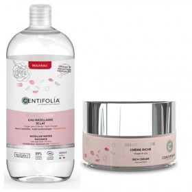 CENTIFOLIA | Eau Micellaire Eclat de Rose 500ML + Crème Riche Eclat de Rose 50ML | Idéal pour peaux déshydratées | Démaquille