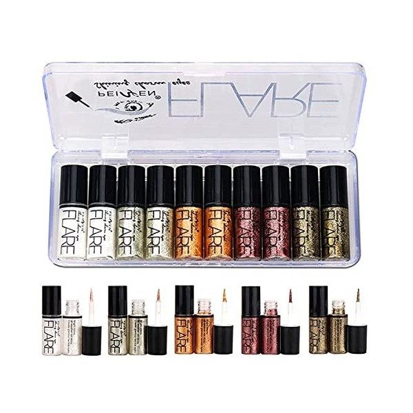 Allbestaye 10 pcs diamant paillettes eyeliner liquide set miroitement métallique Kit de maquillage étanche fard à paupières 