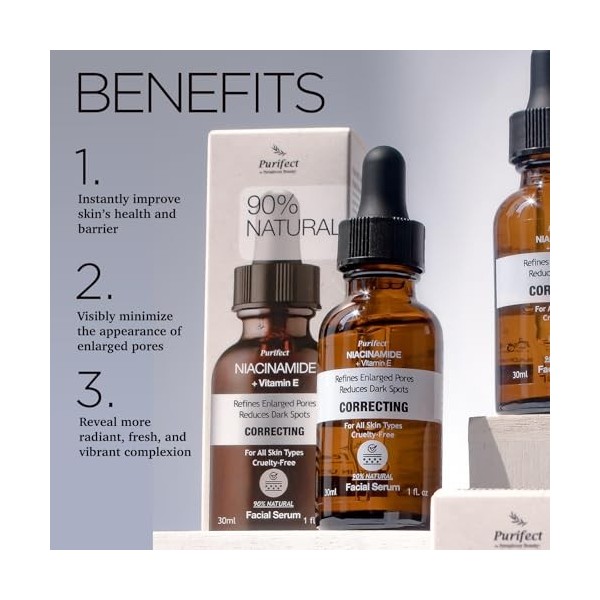 Purifect Correcting Niacinamide Facial Serum with Vitamin E Oil, Helps Refine Enlarged Pores and Reduce Dark Spots, Radiant C