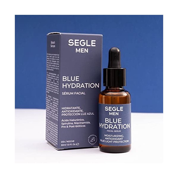 Segle Clinical | Sérum visage Blue Hydration Homme | Hydratant léger | Protection lumière bleue | 30 ml