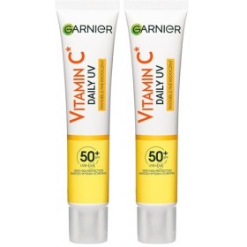 Garnier Vitamine C éclaircissant fluid jour avec filtre SPF50+, invisible, 40 ml Lot de 2 Crème Jour et Nuit