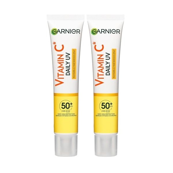 Garnier Vitamine C éclaircissant fluid jour avec filtre SPF50+, invisible, 40 ml Lot de 2 Crème Jour et Nuit