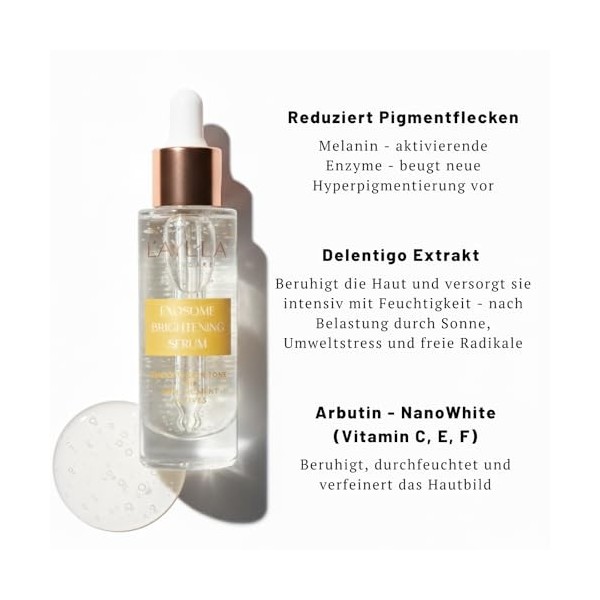 LAYLLA Exosome Sérum éclaircissant - Sérum visage équilibrant avec exosomes, niacine et arbutine - Pour un teint uniforme et