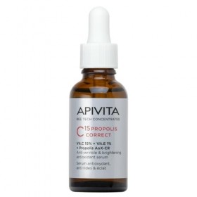 APIVITA Bee Tech Concentrés C15 Propolis Correct 30 ml – Sérum antioxydant anti-rides et éclaircissant avec 15 % de vitamine 