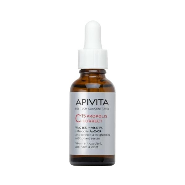APIVITA Bee Tech Concentrés C15 Propolis Correct 30 ml – Sérum antioxydant anti-rides et éclaircissant avec 15 % de vitamine 