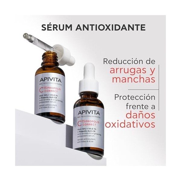 APIVITA Bee Tech Concentrés C15 Propolis Correct 30 ml – Sérum antioxydant anti-rides et éclaircissant avec 15 % de vitamine 