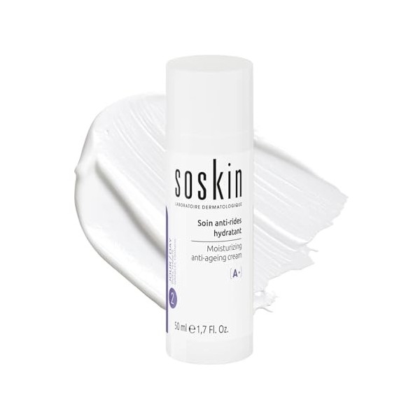 Soskin - Soin Anti-Rides Hydratant Visage - Lisse l’Apparence des Rides - Renforce la Barrière Cutanée - Peau Sèche et Déshyd