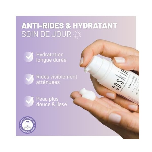 Soskin - Soin Anti-Rides Hydratant Visage - Lisse l’Apparence des Rides - Renforce la Barrière Cutanée - Peau Sèche et Déshyd