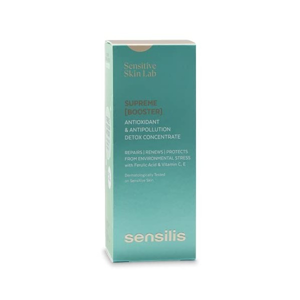 Sensilis Supreme Booster Fece - Sérum antioxydant et anti-pollution à lacide hyaluronique et à la vitamine C, pour peaux sèc