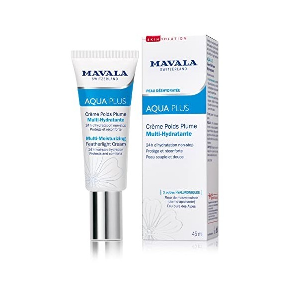 Mavala - Crème Poids Plume Multi-Hydratante Aqua Plus - Soin Puissant Visage - Apaisant - Formule à Base de Mauve et dAcide 
