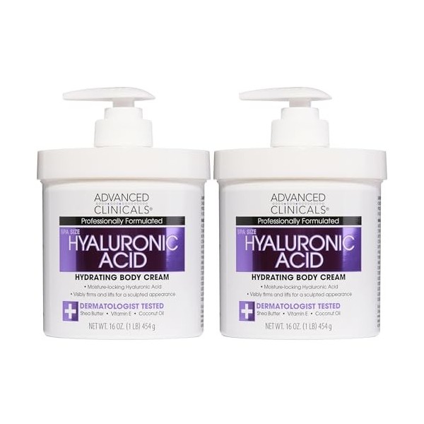 Advanced Clinicals Crème anti-âge à lacide hyaluronique pour le visage, le corps, les mains. Hydratation instantanée pour la