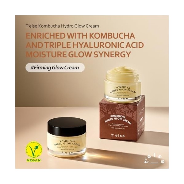 Telse Kombucha Teatox Crème, Raffermissante Hydratation Profonde du Visage, Vegan, Hydrate et Adoucit la Peau, 50 ml