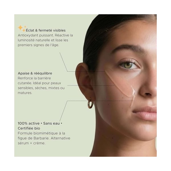 LHUILE PRÉCIEUSE - Sérum Visage Anti-Âge et Anti-Oxydant Bio - Figue de Barbarie & Argan - Hydratant, Nourrissant, Éclat Pea