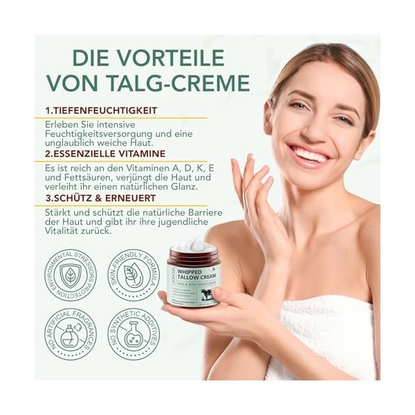 P-Beauty Lot de 3 crèmes de soin naturelles pour la peau avec suif de bœuf et miel – Crème hydratante pour le visage – Sans p...