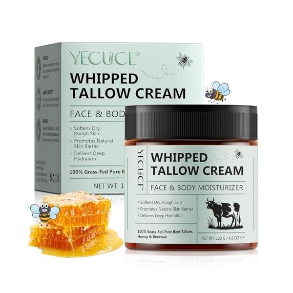 P-Beauty Lot de 3 crèmes de soin naturelles pour la peau avec suif de bœuf et miel – Crème hydratante pour le visage – Sans p...