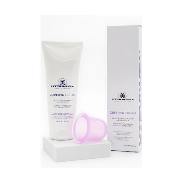 Utsukusy - Set de Massage - Crème Cupping 200 ml - Raffermissante - Ventouse de Massage Incluse - Texture Glissante, Facile à